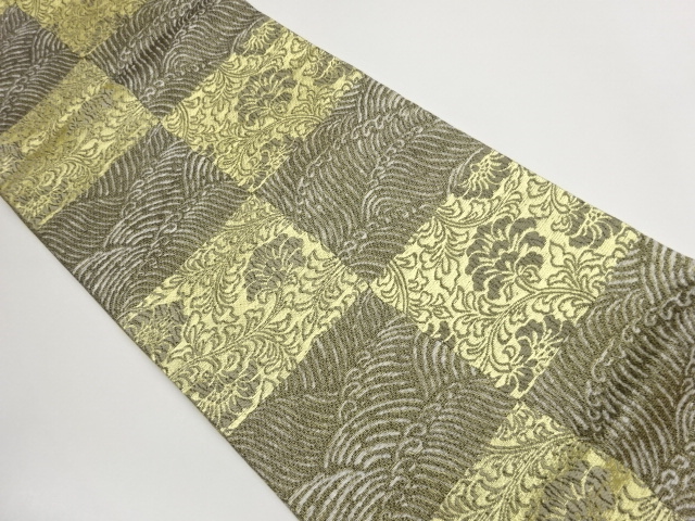 JAPANESE FUKURO OBI / WOVEN CHECKERED & FLOWER ARABESQUE